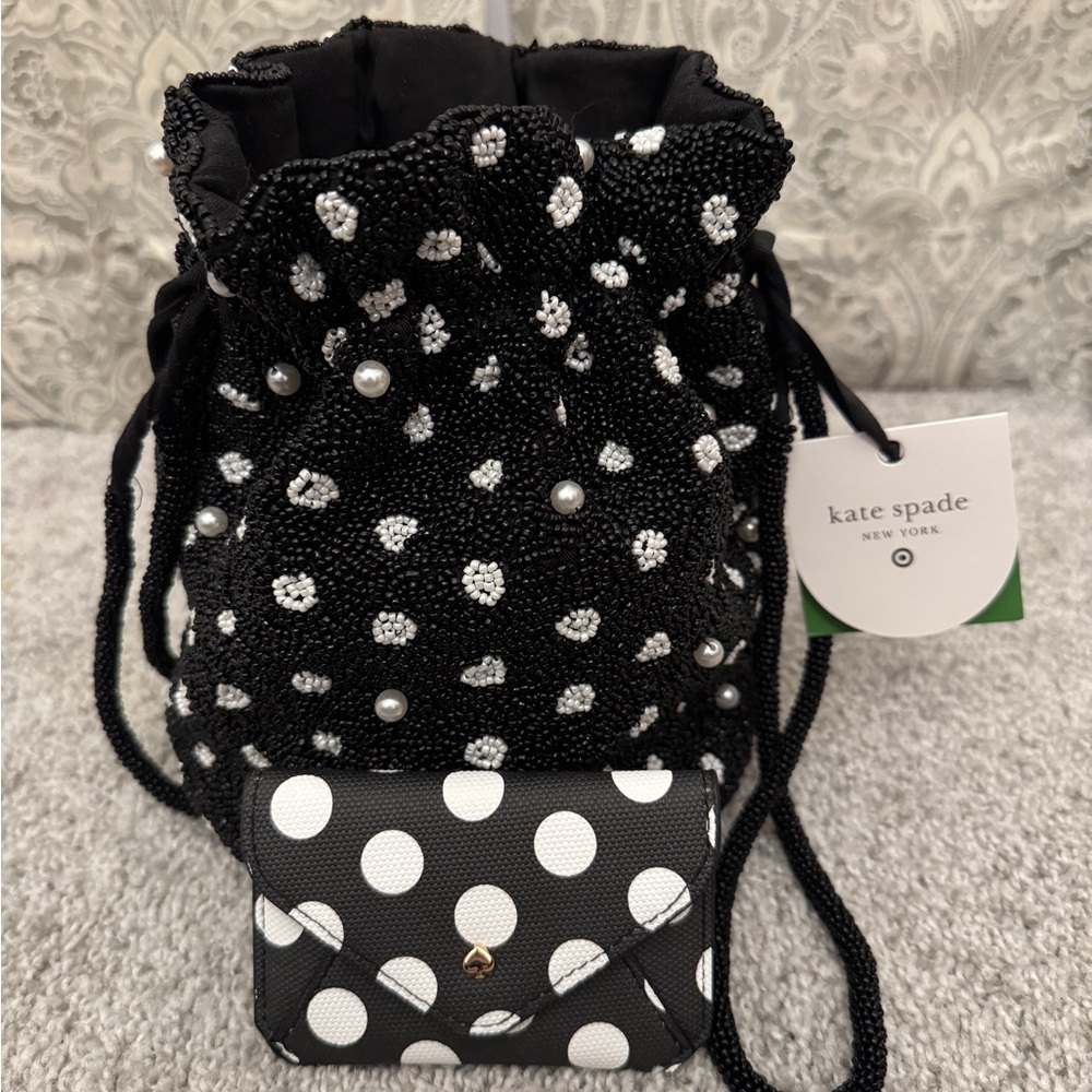 Kate Spade Black and White Beaded Bag and small wallet